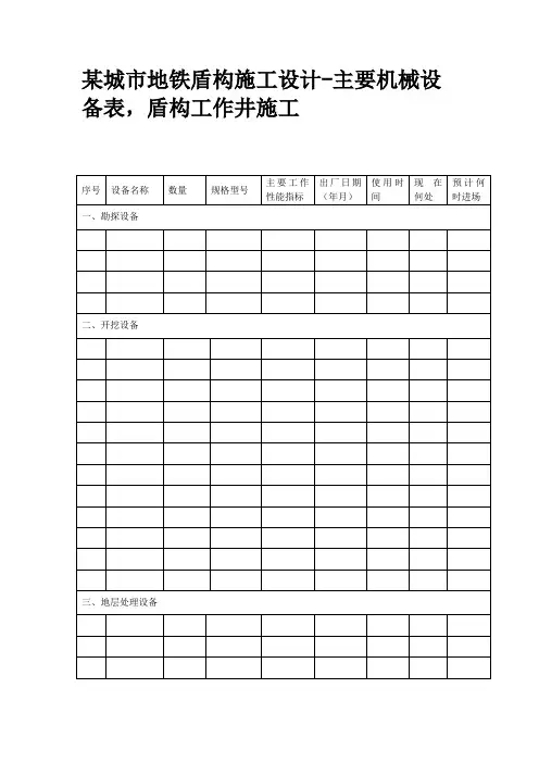 某城市地铁盾构施工设计-主要机械设备表,盾构工作井施工
