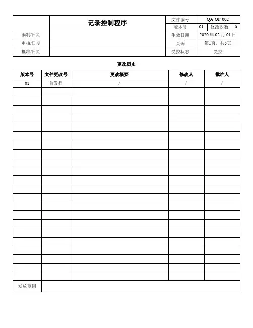 ISO13485-2016记录控制程序
