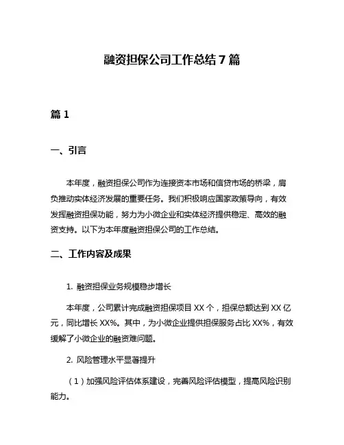 融资担保公司工作总结7篇