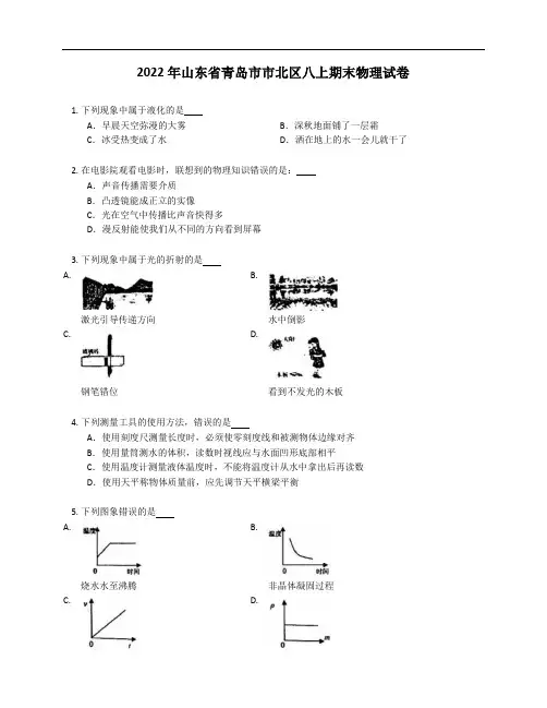 2022年山东省青岛市市北区八年级上学期期末物理试卷(含答案)
