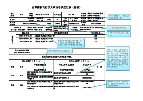 空军招收飞行学员政治考核登记表(样表说明)
