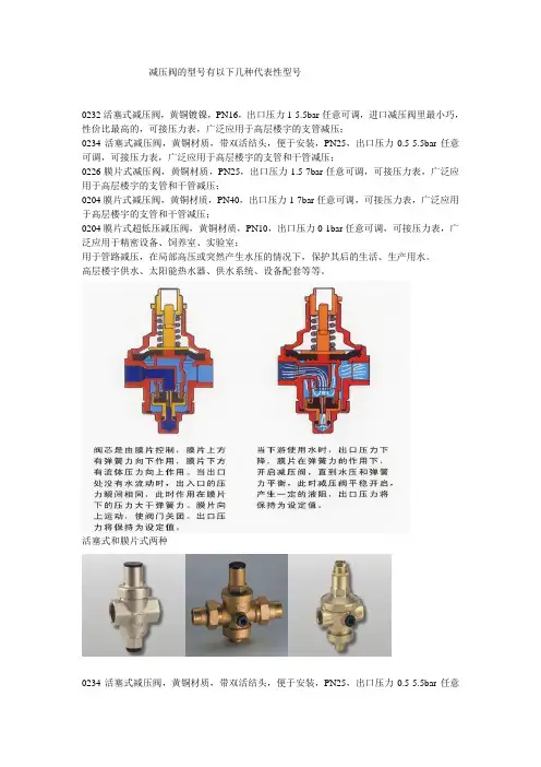减压阀型号最具代表的几种型号