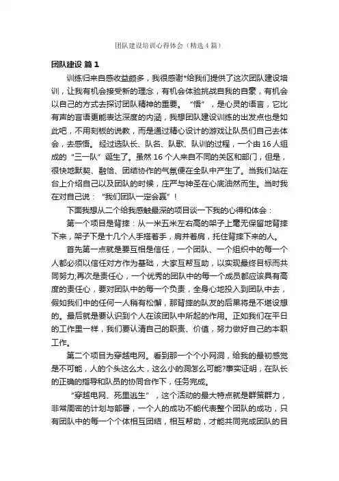 团队建设培训心得体会（精选4篇）