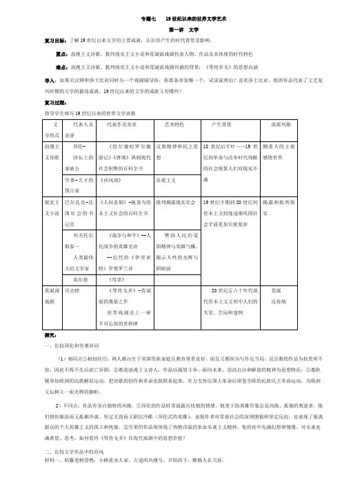 [备考资料]2020届一轮复习人教版：专题七 19世纪以来的世界文学艺术 教案.doc