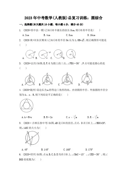 2023年中考数学(人教版)总复习训练：圆综合