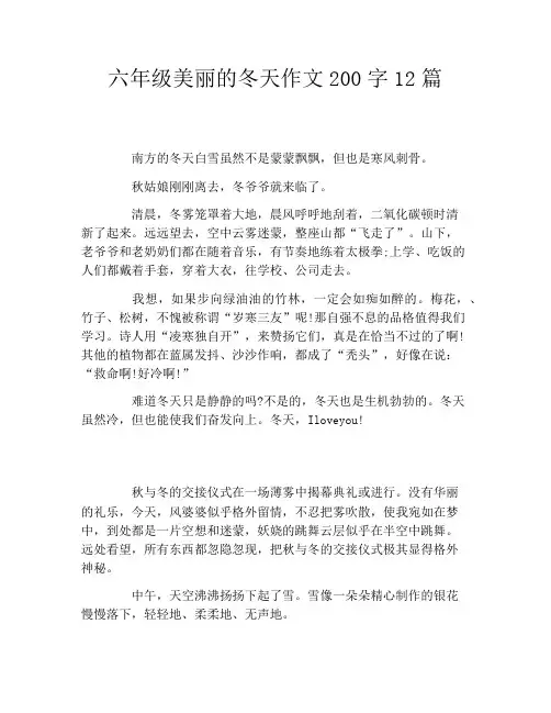 六年级美丽的冬天作文200字12篇
