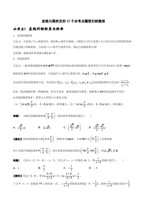直线与圆涉及的12个必考点题型归纳梳理教师版