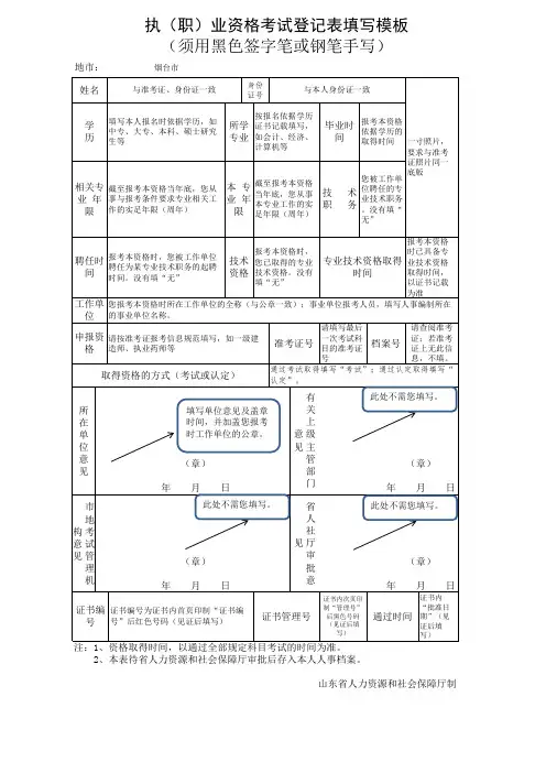 执(职)业资格考试登记表填写模板xls