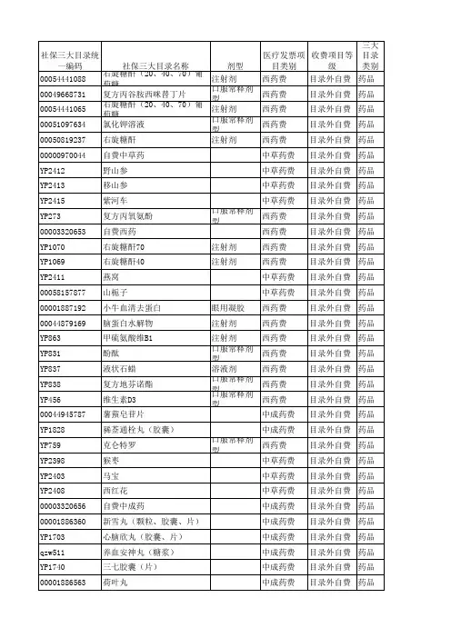 医保自费药品清单