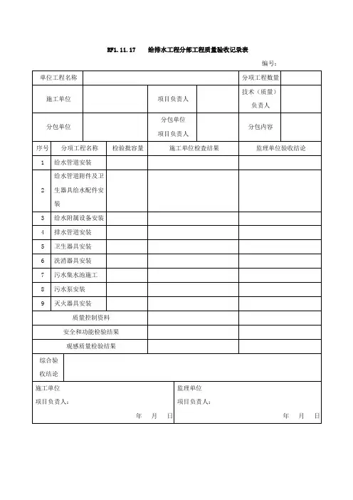 RF1.11.17    给排水工程分部工程质量验收记录表