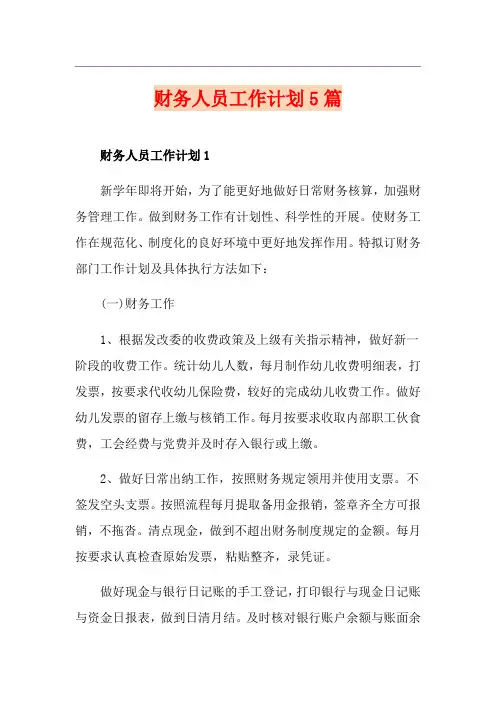 财务人员工作计划5篇