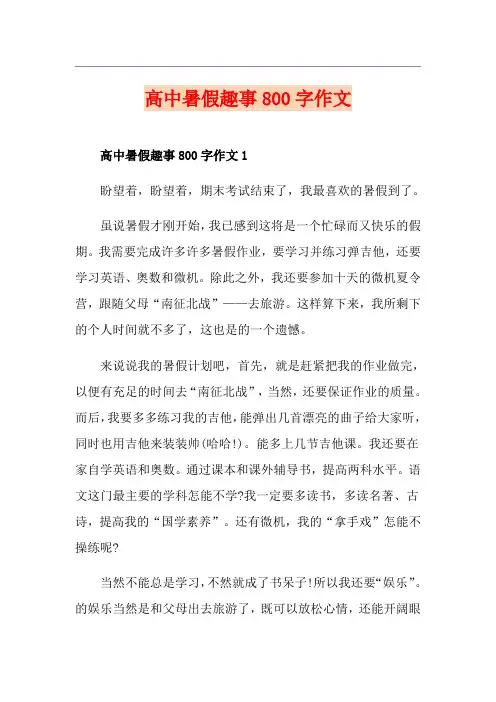 高中暑假趣事800字作文