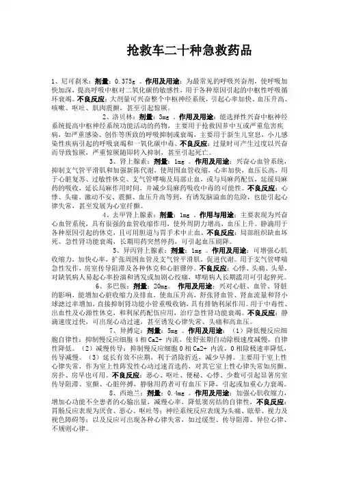 抢救车二十种急救药品