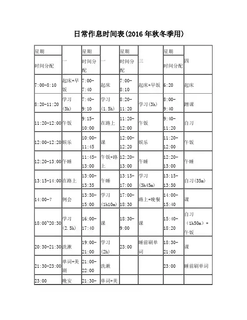 日常作息时间表