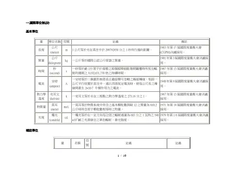 常用单位制及其换算