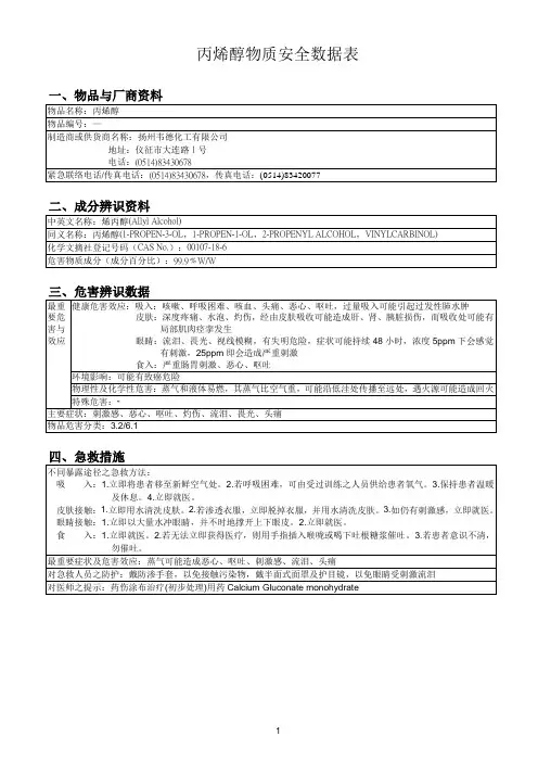 丙烯醇MSDS