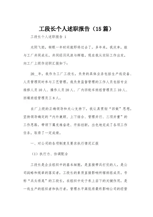 工段长个人述职报告(15篇)