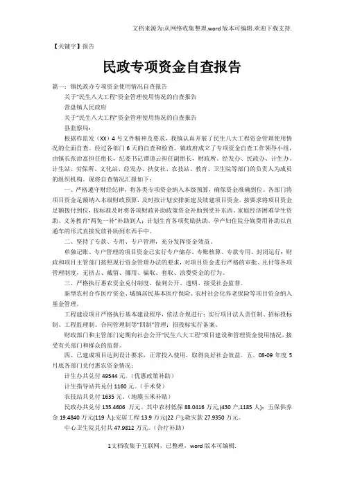 【报告】民政专项资金自查报告