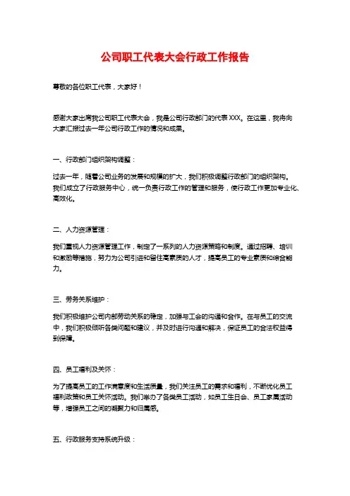 公司职工代表大会行政工作报告