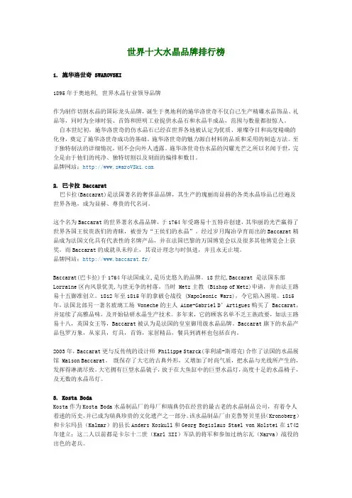 2014世界十大水晶品牌排行榜