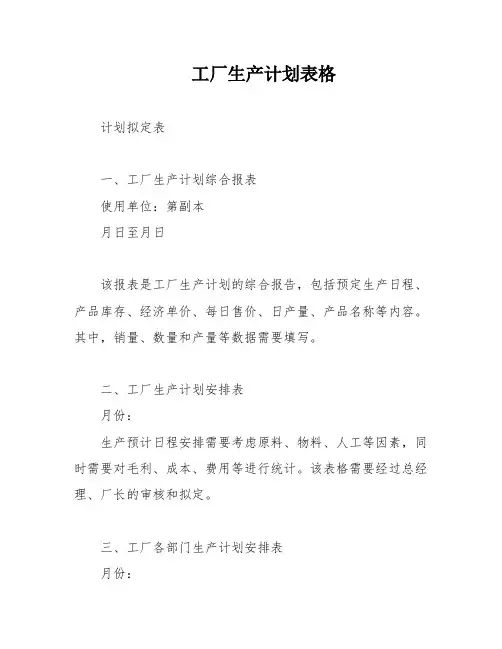 工厂生产计划表格