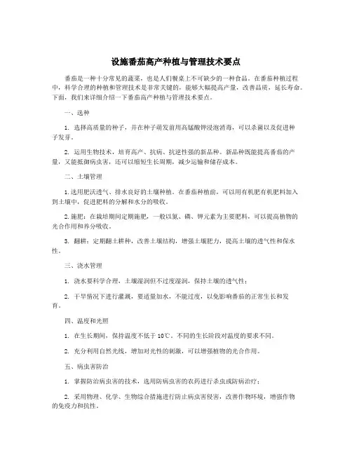 设施番茄高产种植与管理技术要点
