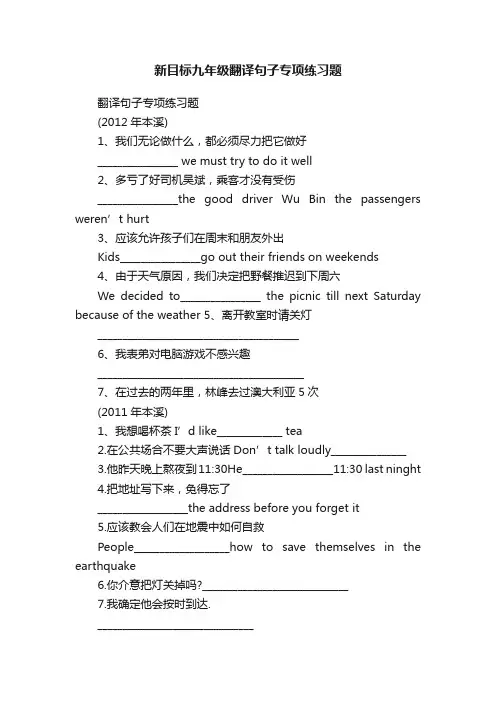 新目标九年级翻译句子专项练习题