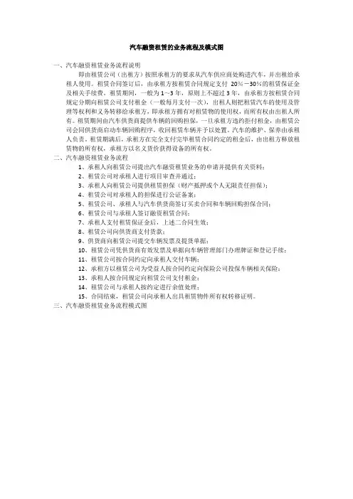 汽车融资租赁的业务流程及模式图