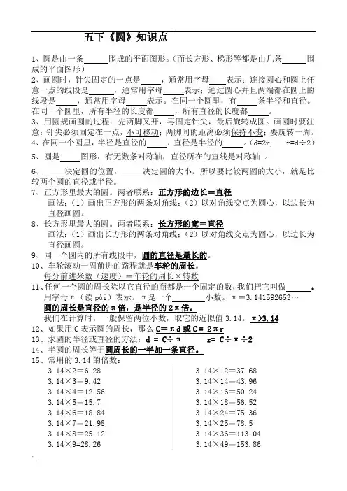 五下《圆》知识点