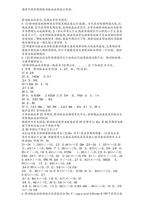 脐动脉血流参数正常值