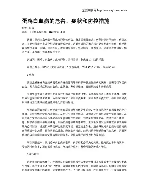 蛋鸡白血病的危害、症状和防控措施