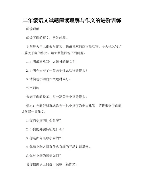 二年级语文试题阅读理解与作文的进阶训练