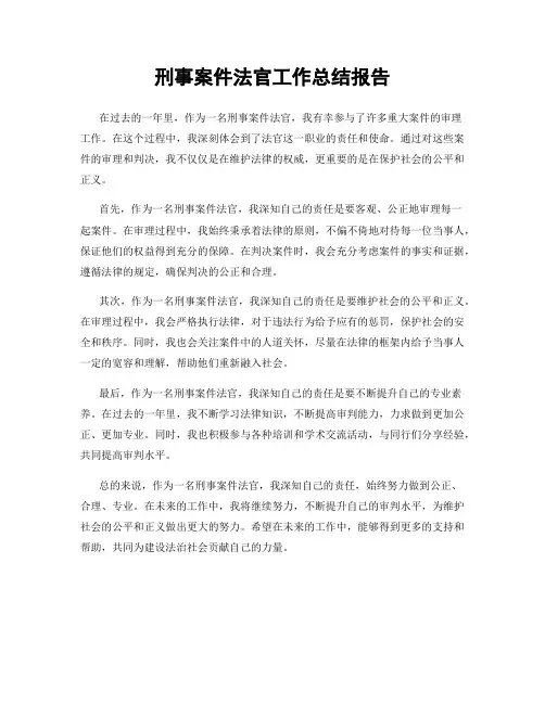 刑事案件法官工作总结报告