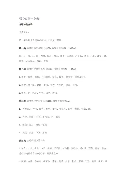 嘌呤食物一览表