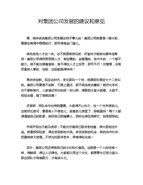 对集团公司发展的建议和意见