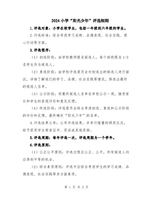 2024小学“阳光少年”评选细则