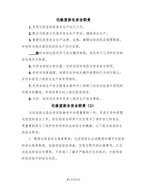 化验室班长安全职责(5篇)
