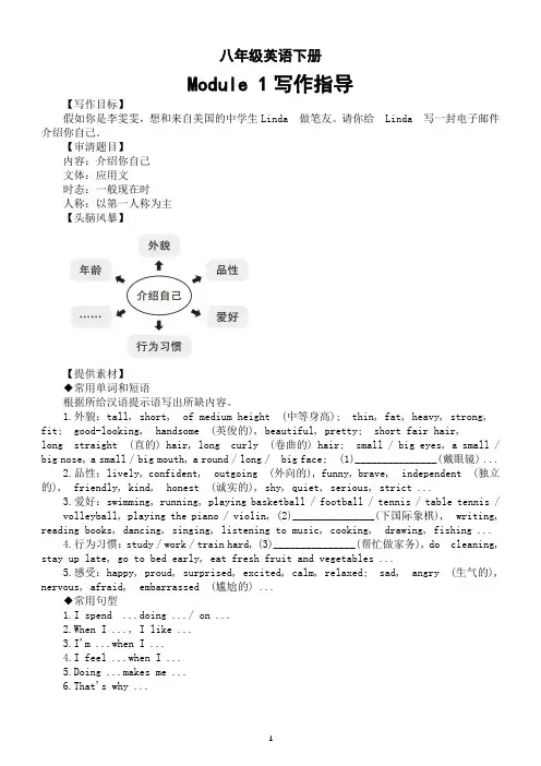 初中英语外研版八年级下册Module 1写作指导