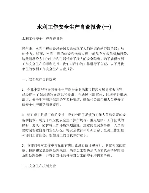 水利工作安全生产自查报告(一)