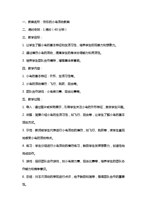 快乐的小鸟活动教案