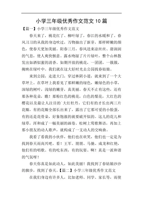 小学三年级优秀作文范文10篇