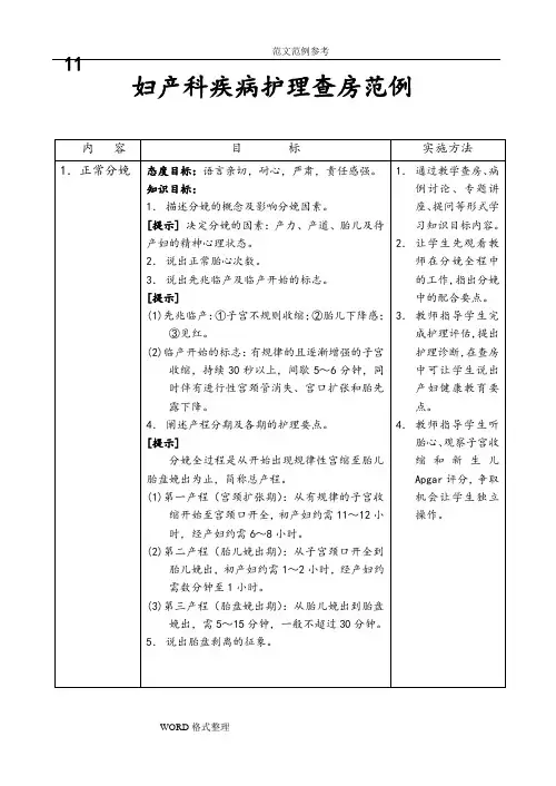 妇产科疾病护理_查房范例