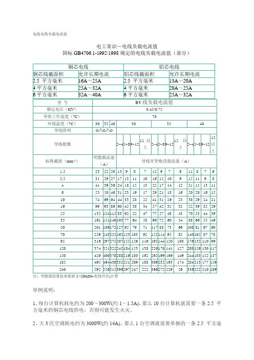 电线电缆载流量对照表完整优秀版