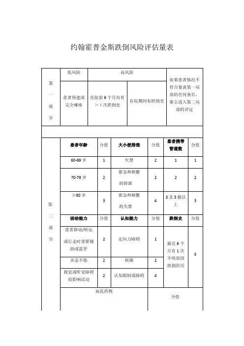 约翰霍普金斯跌倒风险评估量表e