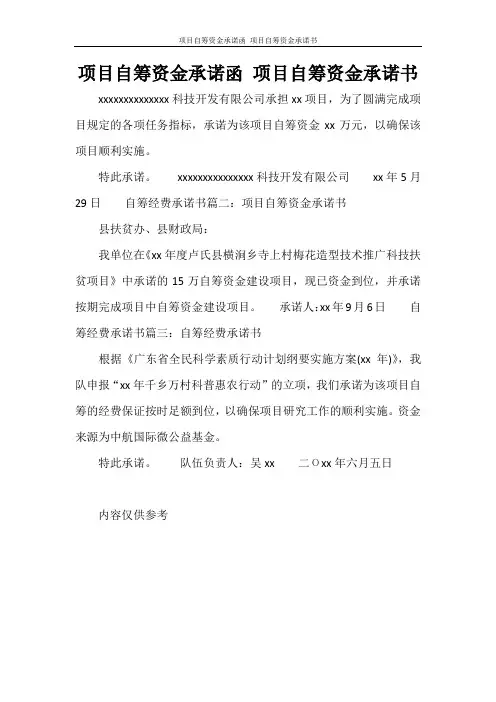 党团范文 项目自筹资金承诺函 项目自筹资金承诺书