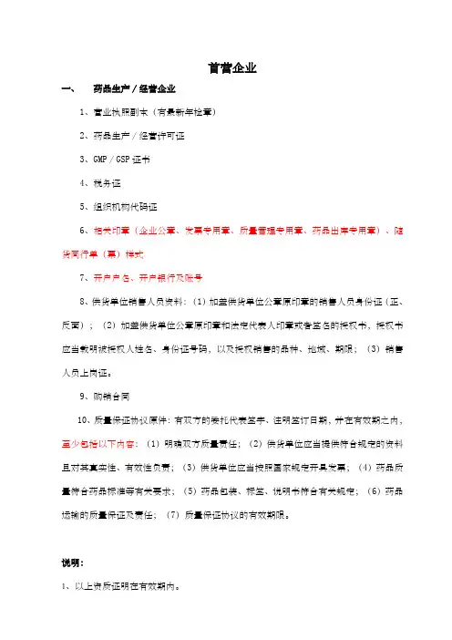 医药公司(新版GSP规定的)首营资质