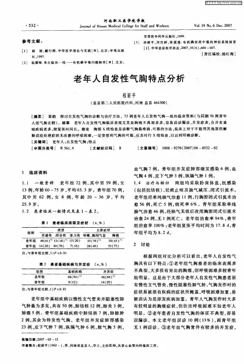 老年人自发性气胸特点分析