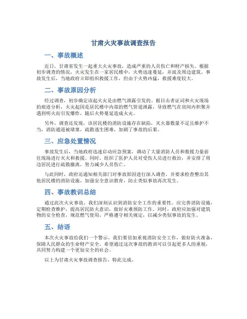甘肃火灾事故调查报告