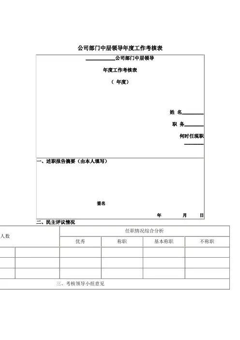 公司员工管理表格-中层领导年度工作考核