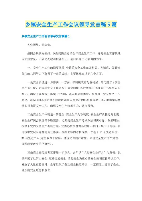 乡镇安全生产工作会议领导发言稿5篇